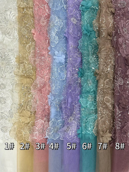 African 3D Flower Lace Fabric Beads Embroidery French Mesh Lace Fabric With Sequins Beads Nigerian Tulle Lace For Party Dresses