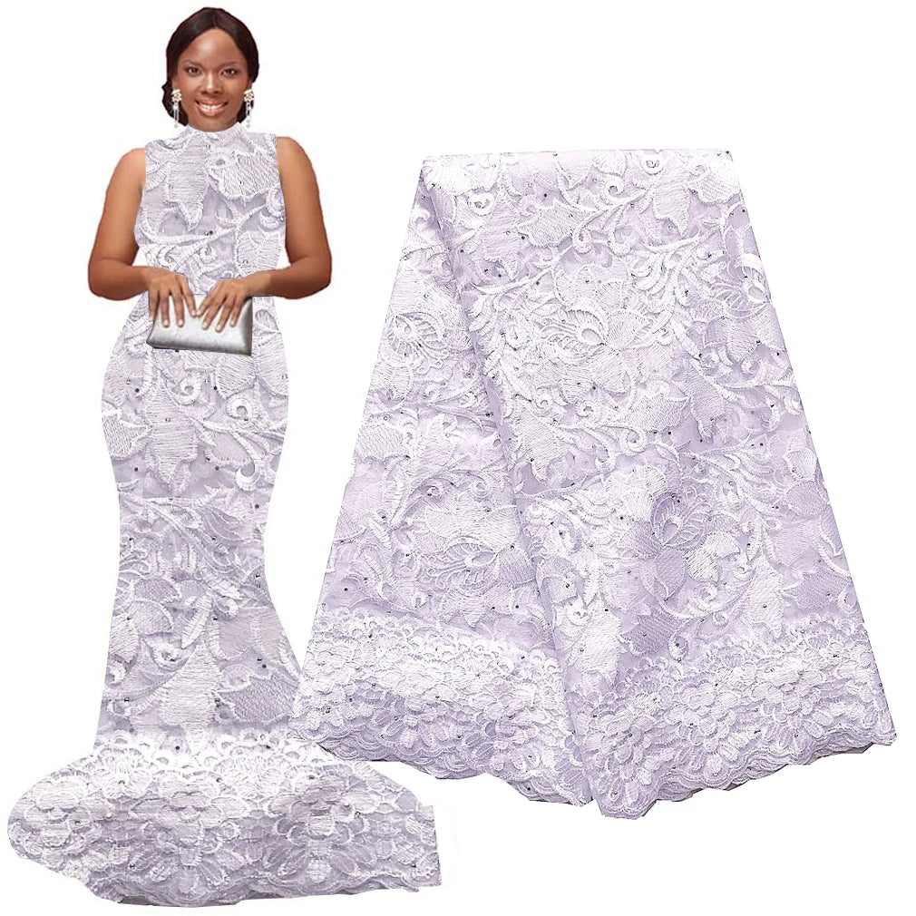 Tissu en dentelle africaine 5 mètres 2022 Broderie Tissu en dentelle nigériane Cordon de haute qualité Or Blanc Dentelle en filet français pour robe de mariée