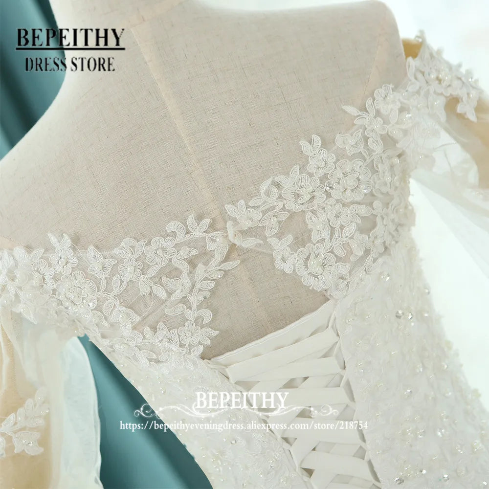 BEPEITHY Sweetheart Ivory Lace Wedding Dresses For Women 2023 White Long Sleeves Court Train Sexy Bridal Gown Vestido De Noiva