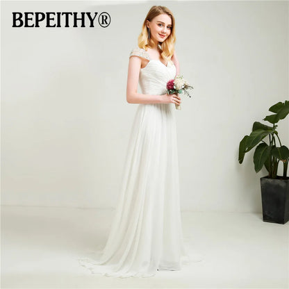 BEPEITHY Vestido De Novia Cap Sleeves Chiffon Wedding Dresses For Women Vintage Beach Bridal Gowns Mordern Simple Wedding Dress