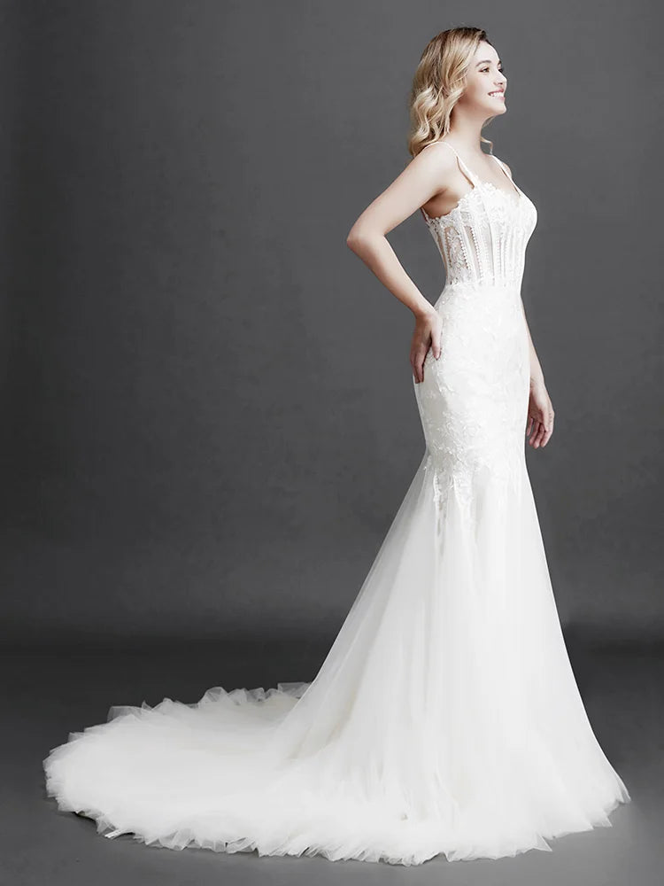 Robe de mariée sirène sans manches en V profond pour femme, coupe A-line, slim, sexy, en dentelle, robe de bal, robe de soirée, robe de soirée, maxi