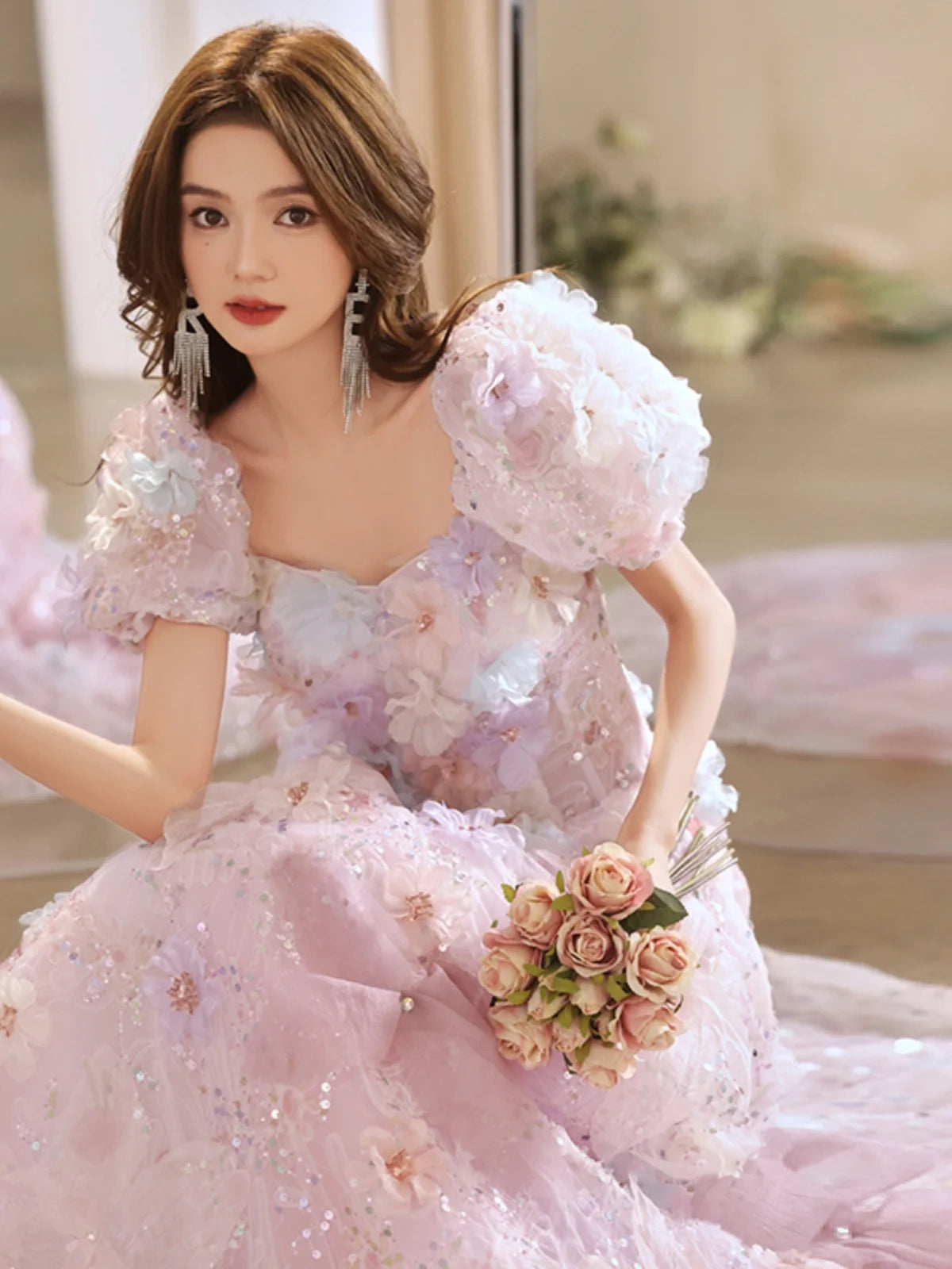 Nouvelle arrivée robe de soirée de luxe à fleurs de forêt française A-Line 2024 robe de perles de texture haut de gamme pour femmes fête de mariage