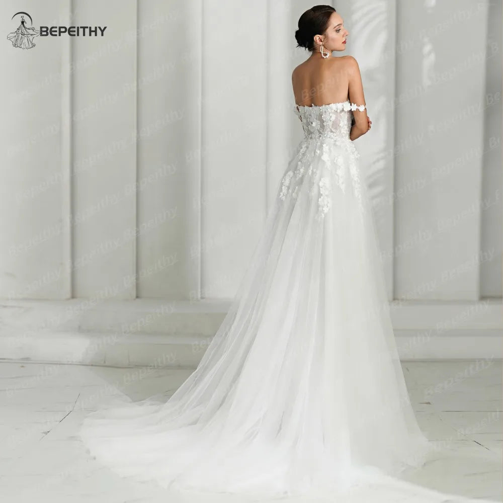 BEPEITHY Sweetheart A Line Ivory Flore Bodice Wedding Dress 2024 Vestidos De Novia Off The Shoulder Beach Boho Bridal Gown New