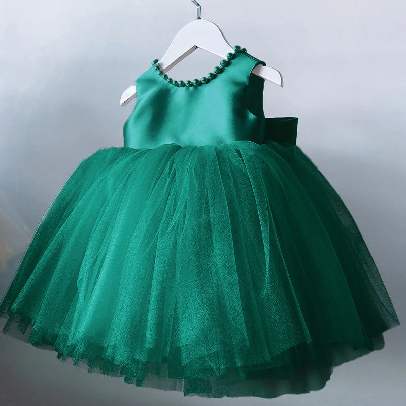 Vestido de bebé niña con lazo, vestido de bautismo para niña de 1 año, vestido de fiesta de cumpleaños, boda, vestido de abalorios, ocasión formal, tutú, vestido esponjoso