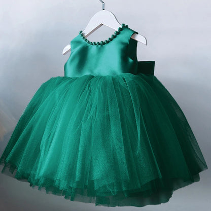 Robe de baptême pour bébé fille avec nœud pour fille de 1 an, robe de fête d'anniversaire, de mariage, de perles, robe de soirée, tutu moelleux