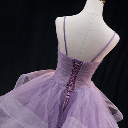 Robe de soirée violette en tulle plissé sans bretelles, sans manches, longueur au sol, grande taille, à lacets, robe de soirée pour femmes B2155