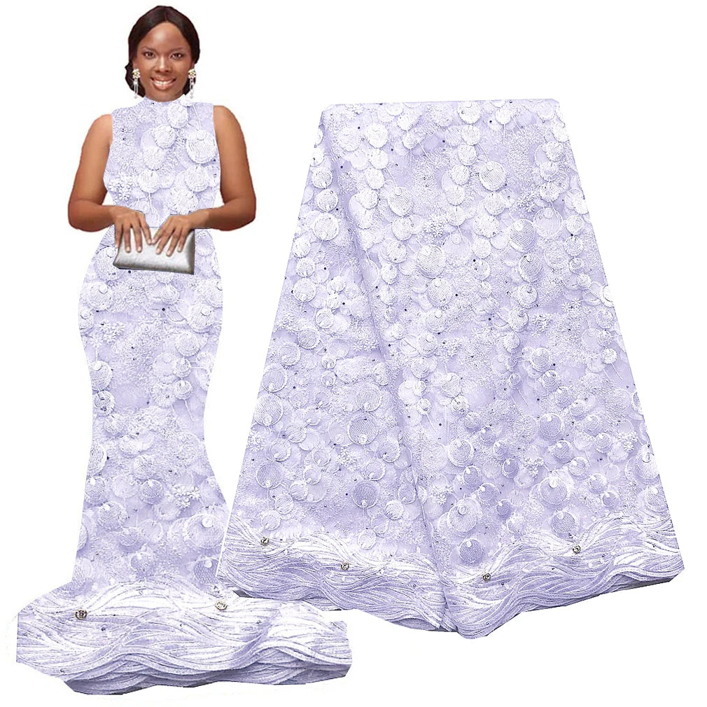 Tissu en dentelle africaine 5 mètres 2022 Broderie Tissu en dentelle nigériane Cordon de haute qualité Or Blanc Dentelle en filet français pour robe de mariée