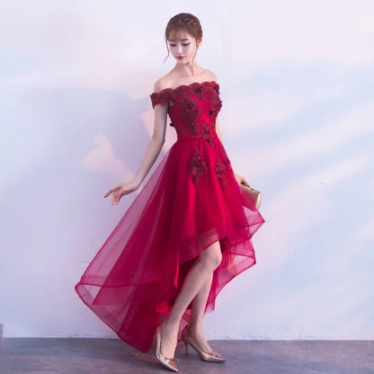 Evening Wine Red Boat Neck Cocktail Dresses Embroidery Tea-Length Plus size Customization Women Formal Dress Party Gown H063