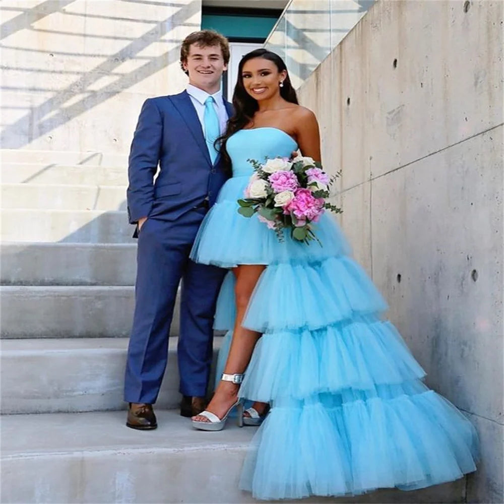 Vestido de novia alto-bajo y fino para mujer, vestido de fiesta, vestido de fiesta con borde con volantes y manga larga, vestido de fiesta formal, vestido de noche 2024