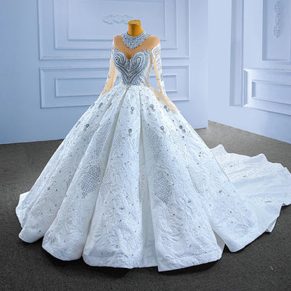 Robe de mariée à col haut et à vagues, nouvelle conception, robe de mariée à longue traîne bouffante, RMS67558, 2022