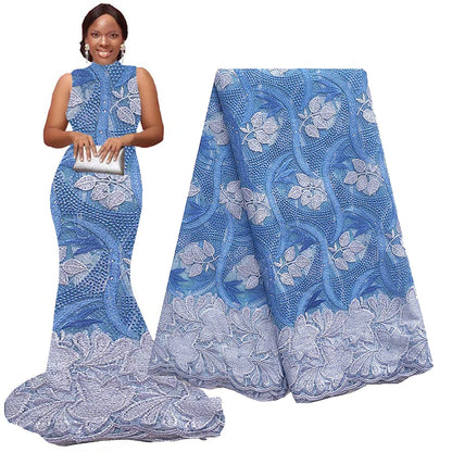 Tissu en dentelle africaine 5 mètres 2022 Broderie Tissu en dentelle nigériane Cordon de haute qualité Or Blanc Dentelle en filet français pour robe de mariée