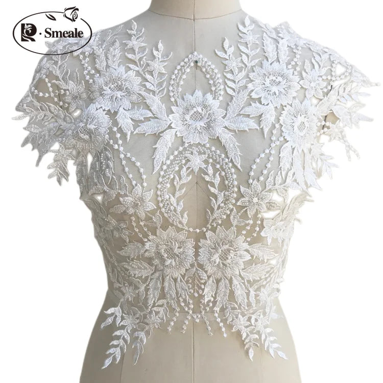 Applique 3D en dentelle française blanche pure pour robe de mariée, coiffure de mariée à faire soi-même, col en dentelle blanche ivoire, patch en tissu de dentelle RS1234