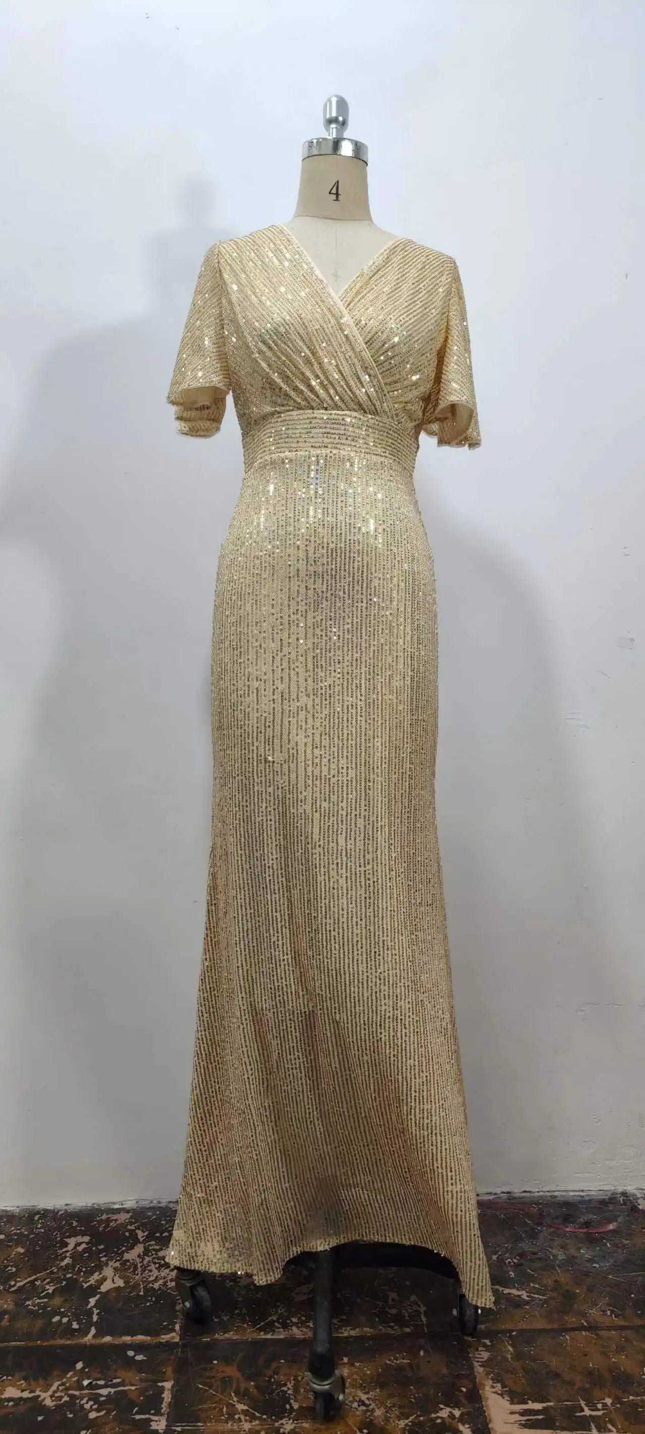 Robe de soirée sexy à paillettes de couleur unie à col en V Robe de soirée élégante Robe de soirée de mariage Robe de demoiselle d'honneur pour femmes Légèrement élastique