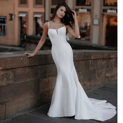 Wedding Dresses halter Vestido De Noiva Elegant satin mermaid Bridal Gown off the shoulder sweetheart ball gown button