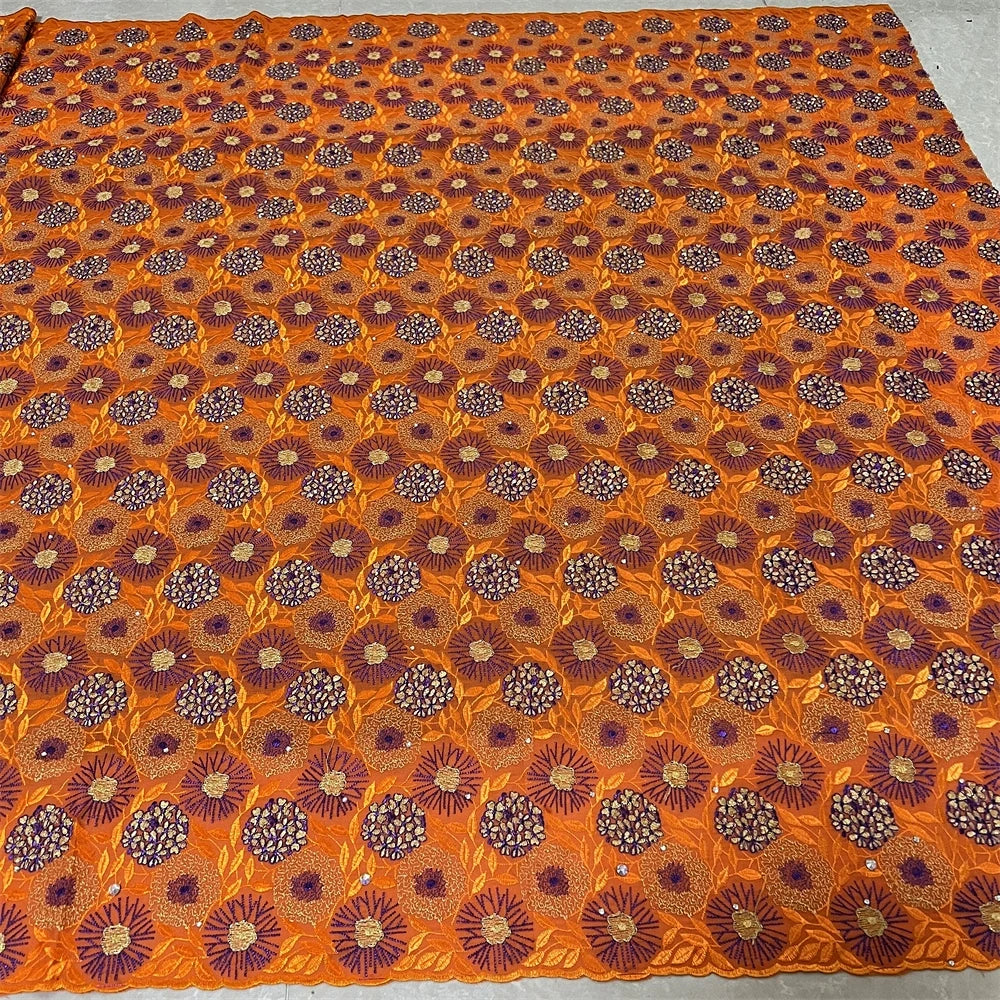 Tissu en dentelle de tulle brodé pur de haute qualité pour robe de mariée et fête, en coton damassé, 5 mètres, mode africaine et nigériane, 2024 Hz1280