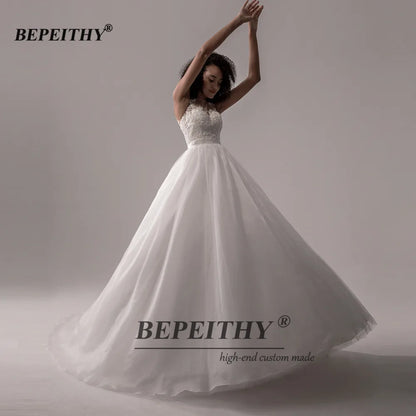 BEPEITHY O Neck Ball Gown Wedding Dress Sleeveless Princess Bridal Gowns Zipper Back Vintage Wedding Dresses For Women With Belt