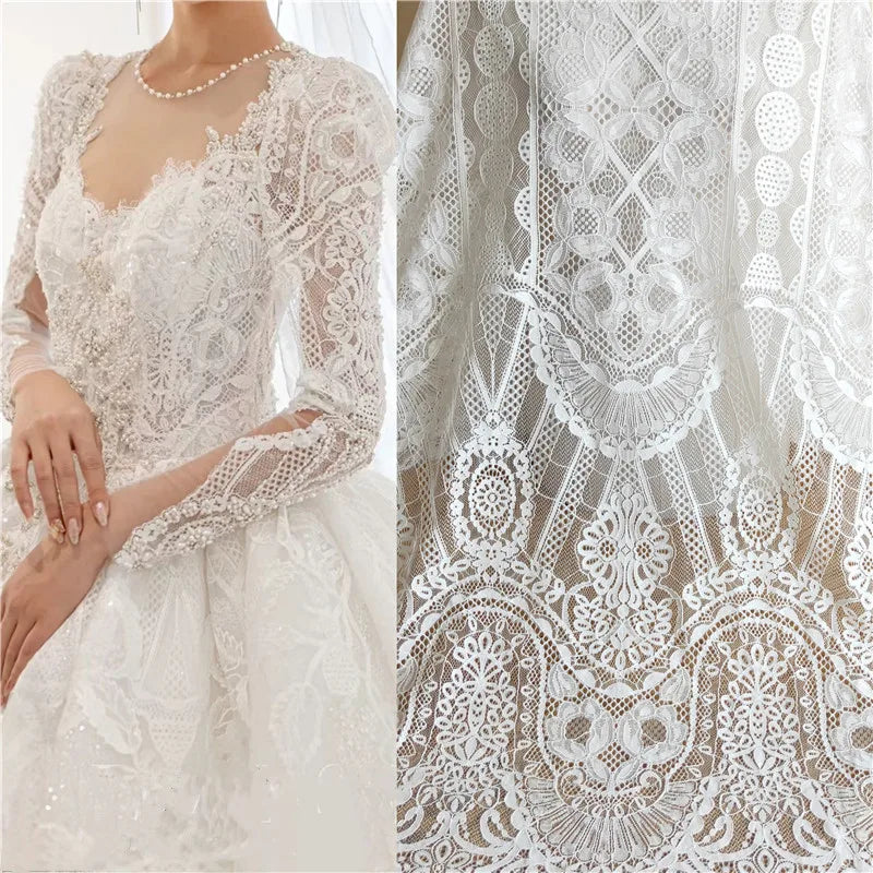 Nouveau style cils pression fil épais doux dentelle tissu robe de mariée blanc cassé géométrique fleur décoration accessoires