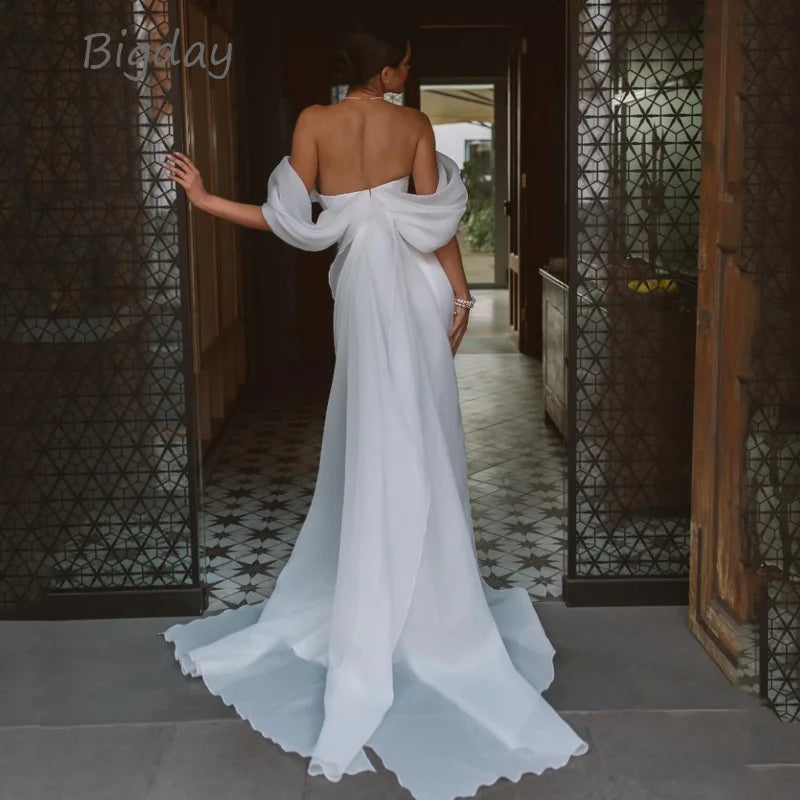 Elegant Sweetheart Mermaid Wedding Dress Women White Off The Shoulder Open Back Satin Bridal Gown Sweep Train Vestidos De Novia