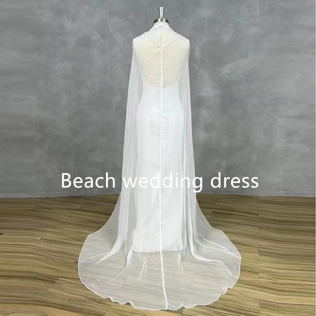 Beach Detachable Long Shawls Spaghetti Straps Satin Wedding Dress For Women Sexy Backless Mermaid Bridal Gown Vestidos De Novia