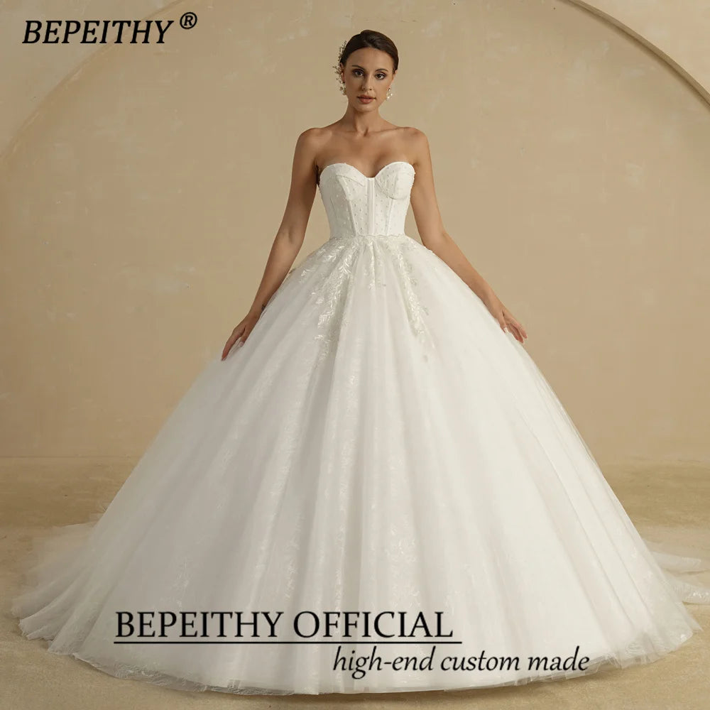 BEPEITHY Princess Lace Ivory Wedding Dresses 2022 For Women Sweetheart Ball Gown Bridal Dress With Jacket Court Train Vestidos