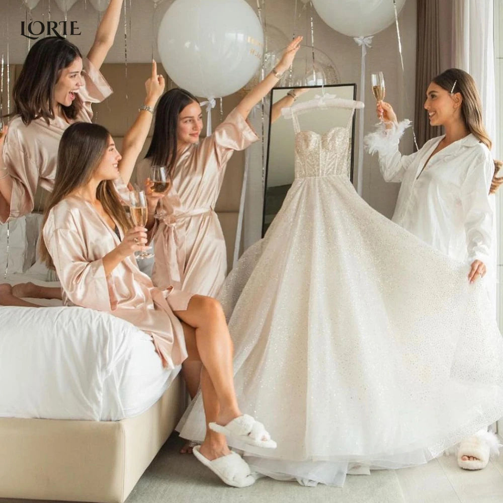 LORIE Glitter A-Line Wedding Dresses Spaghetti Straps Sweetheart  Open The Back Boho Bridal Gowns Shiny Princess Bride Dress