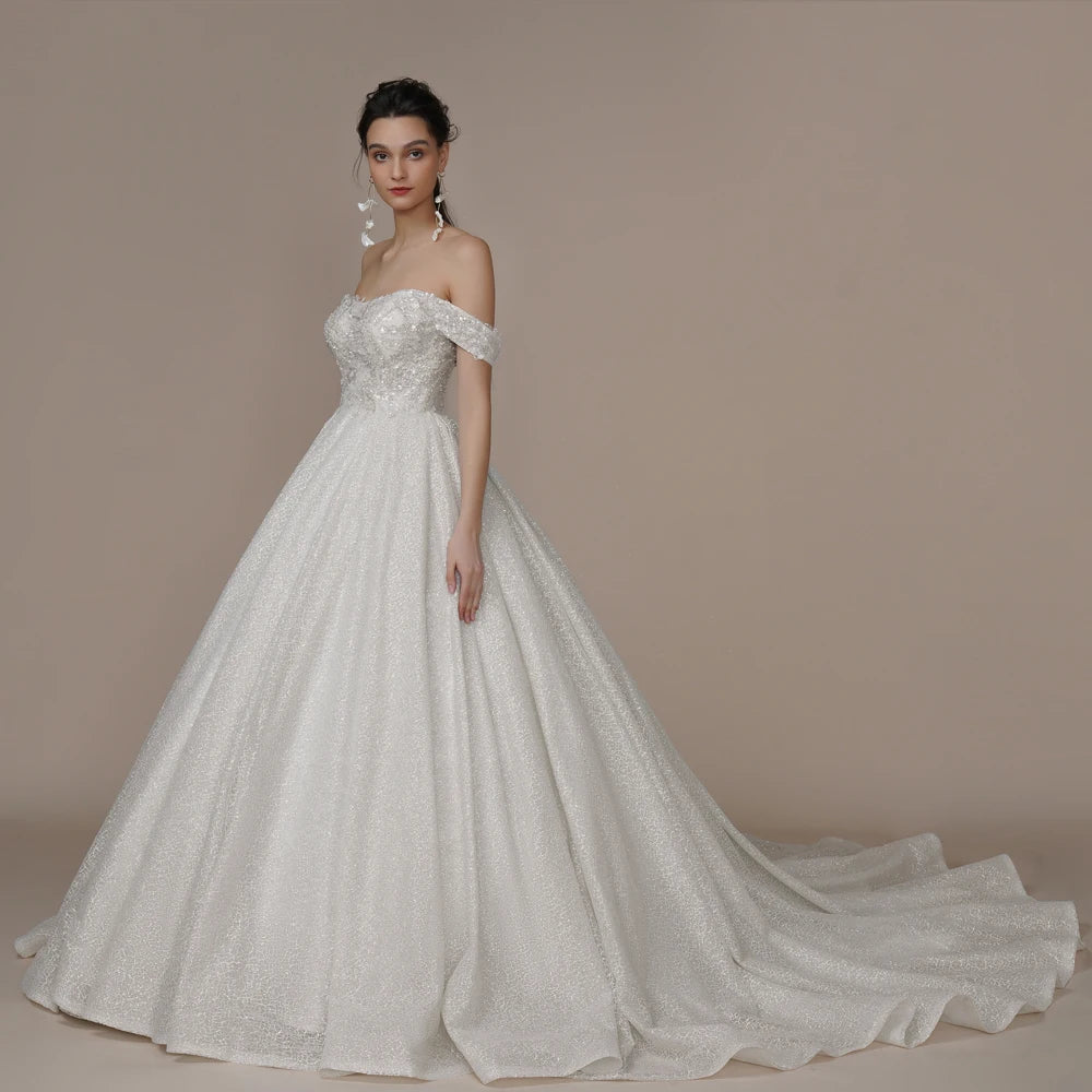 BEPEITHY Princess Glitter Vintage Wedding Dresses For Women Sleeveless Beading Bow Bride Boho Bridal Gown Detachable Flow