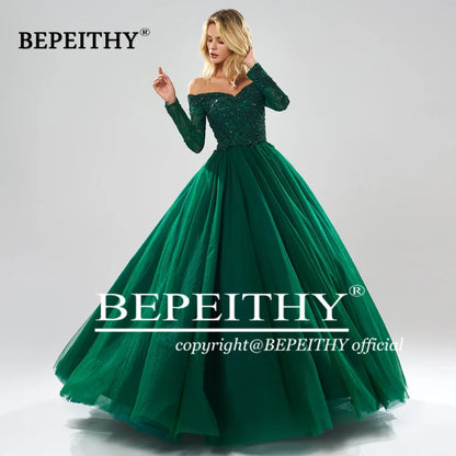 BEPEITHY Robe de soirée à manches longues sans bretelles, élégante, pour bal de promo, Quinceanera, pour femmes, occasion formelle, 2023