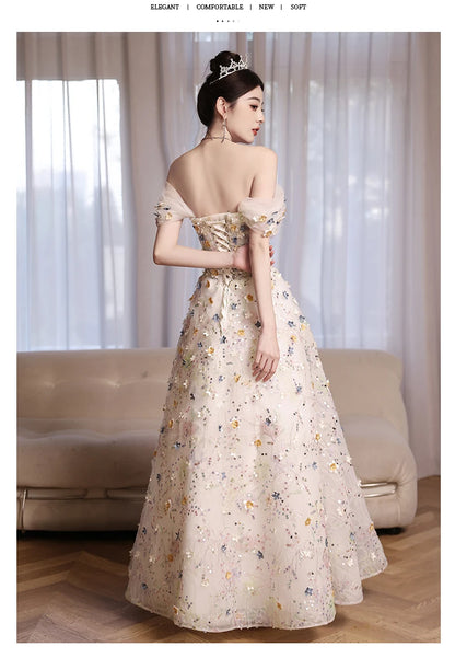 Hot Sale Arabic Flower Elegant A-Line Length Beaded Luxury Evening Dresses High-end 2024 Engagement Gown for Women Wedding Party