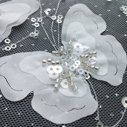 Tela de encaje de tul con mariposas 3D francesas con cuentas, encaje de malla nigeriana africana con lentejuelas para coser vestidos de novia, 2,5 yardas, TY3878