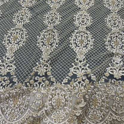 2024 African Nigerian Latest High Quality Lace Fabric With Sequins Tulle Sewing Guipure Embroidery Dresses Beads Stone 5yards