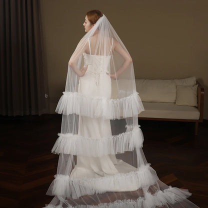 Voiles de mariée Voile en tulle souple Longueur cathédrale Un seul niveau Bord brut Robes de mariée Voile Accessoires de mariage Design VP135