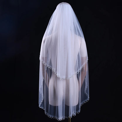 Voile de mariage élégant à 2 niveaux avec bord en cristal, voile de mariée couvrant le devant et le dos des robes de mariée, accessoire en tulle doux v198