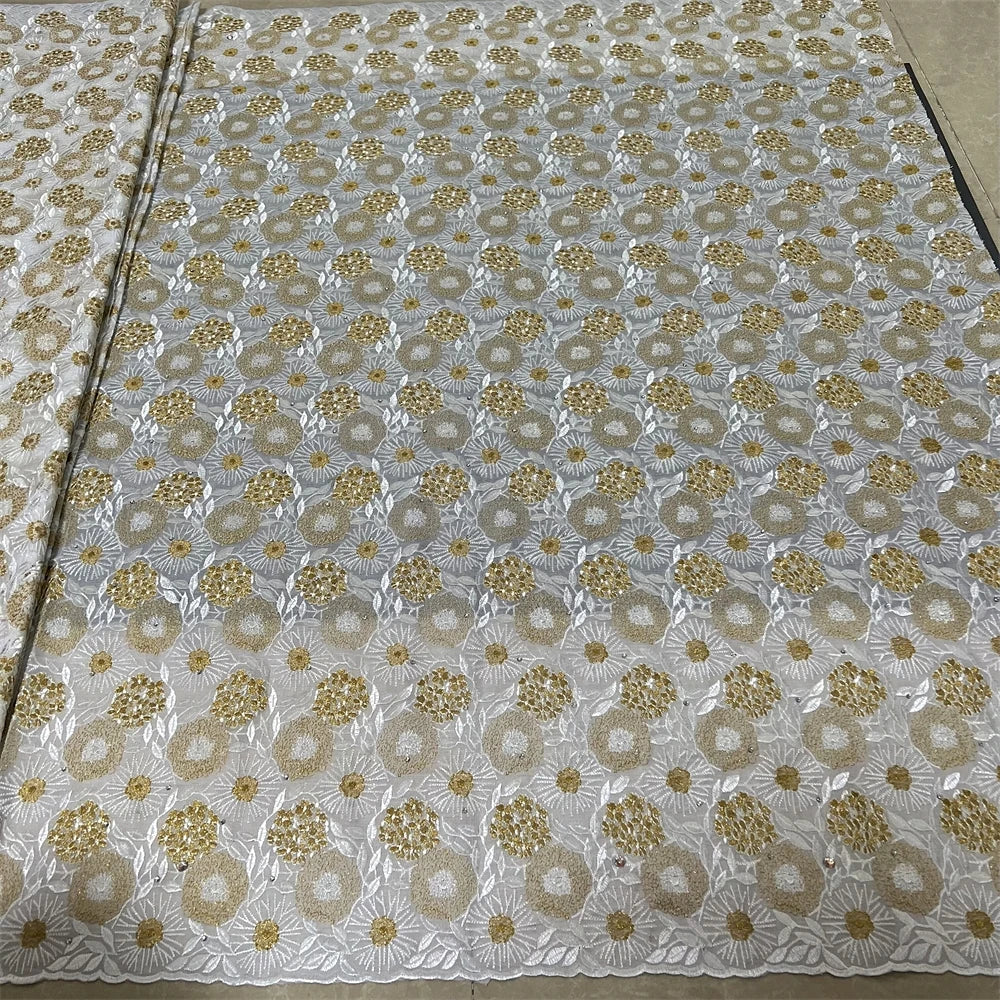 Tissu en dentelle de tulle brodé pur de haute qualité pour robe de mariée et fête, en coton damassé, 5 mètres, mode africaine et nigériane, 2024 Hz1280