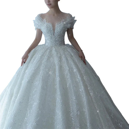 D120 2024 Vestido de novia de lujo sexy de princesa con cuentas de cristal y tul abullonado Vestido de novia blanco Vestido de novia sencillo para mujer