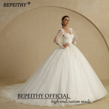 BEPEITHY Vestidos de novia de encaje de princesa marfil 2022 para mujer Vestido de novia con escote corazón y chaqueta Vestidos de cola de corte