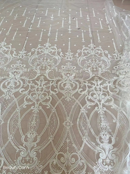 White wedding dress fabric large flower line embroidered French mesh tulle ZLL-51215 African Nigerian lace fabric