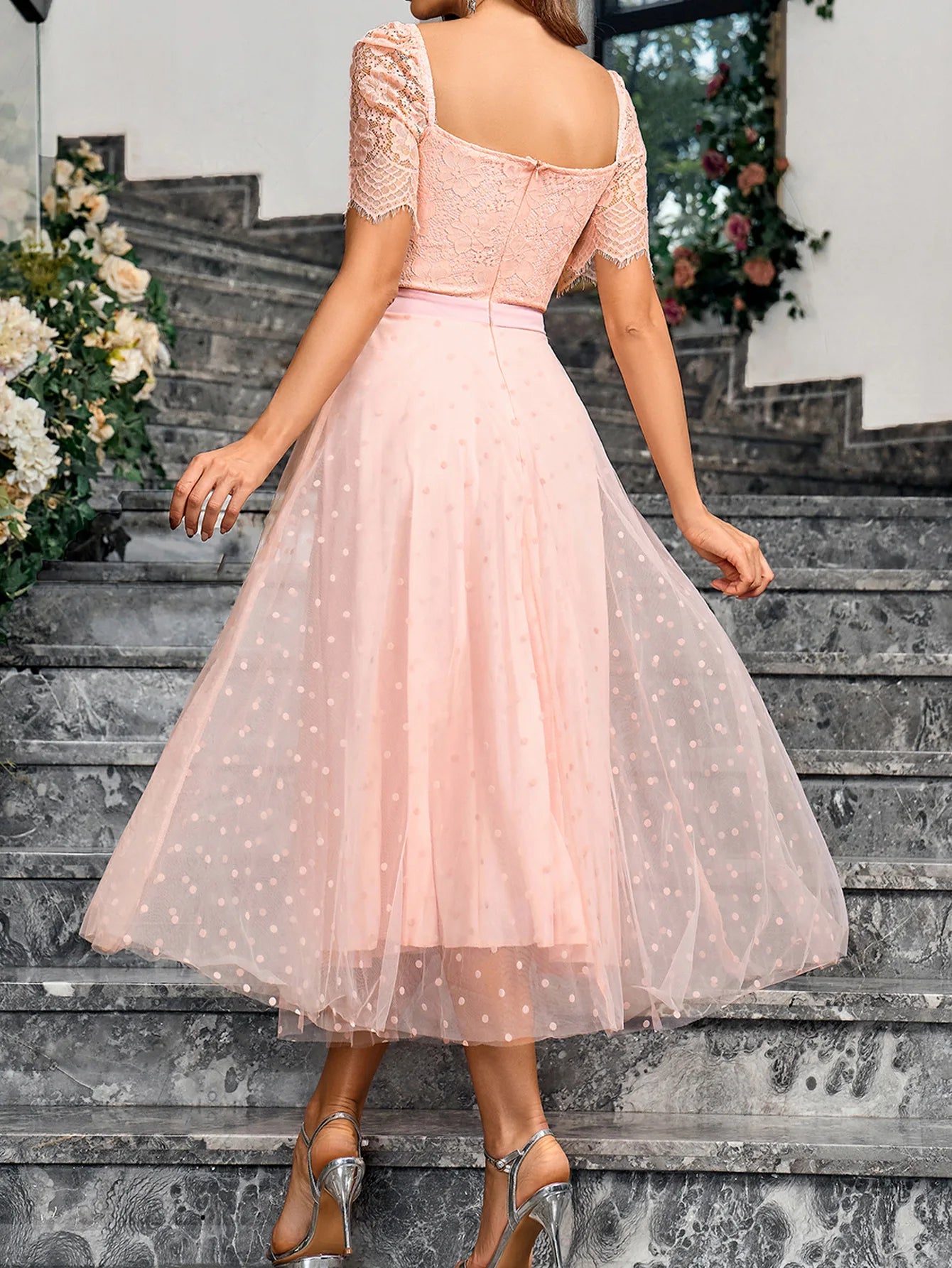 Formal Occasion Costume Bridesmaid Dress Lace Bodice Chiffon V-neck A-neck Maxi Dress Wedding Party Dress