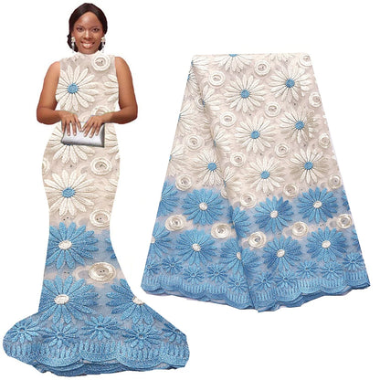 Tissu en dentelle africaine 5 mètres 2022 Broderie Tissu en dentelle nigériane Cordon de haute qualité Or Blanc Dentelle en filet français pour robe de mariée