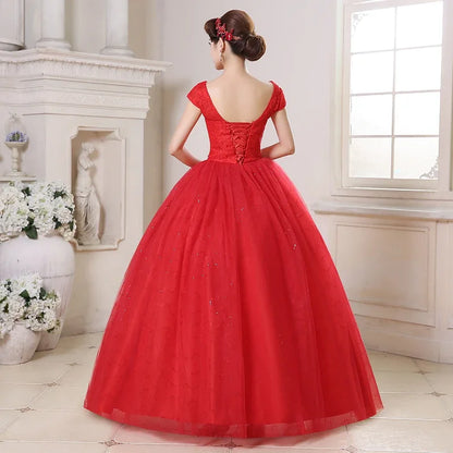 Real Photo New Vestidos De Novia Cheap Red White Wedding Dresses O-Neck Short Sleeves Plus size Bride Gowns Frocks HS161