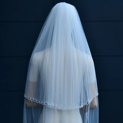 Voile de mariage élégant à 2 niveaux avec bord en cristal, voile de mariée couvrant le devant et le dos des robes de mariée, accessoire en tulle doux v198