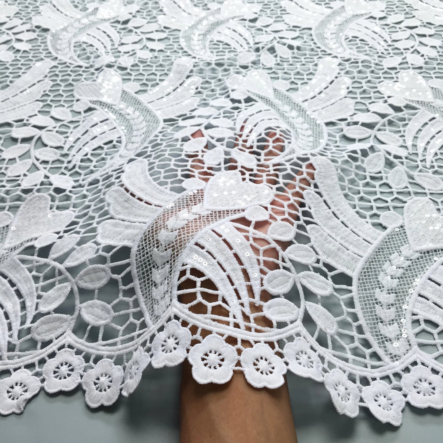 SJD LACE White Sequins African Guipure Cord Lace Fabric 2024 New Water Soluble Lace  For Nigerian Women Wedding Dress Sew A3903