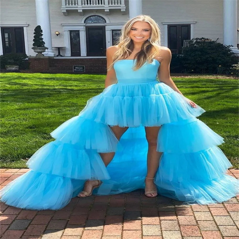 Vestido de novia alto-bajo y fino para mujer, vestido de fiesta, vestido de fiesta con borde con volantes y manga larga, vestido de fiesta formal, vestido de noche 2024