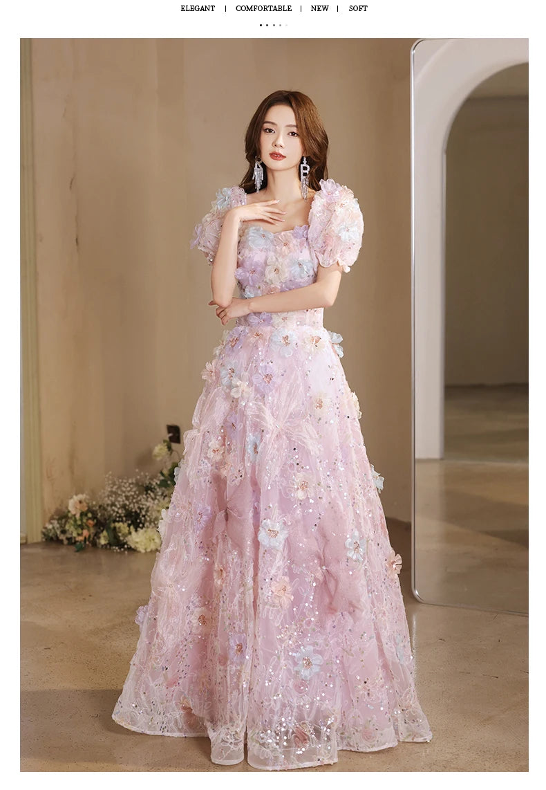 New Arrived French Floral Forest Flower A-Line Luxury Evening Dresses 2024 High-end Texture Beading Gown for Women Wedding Party