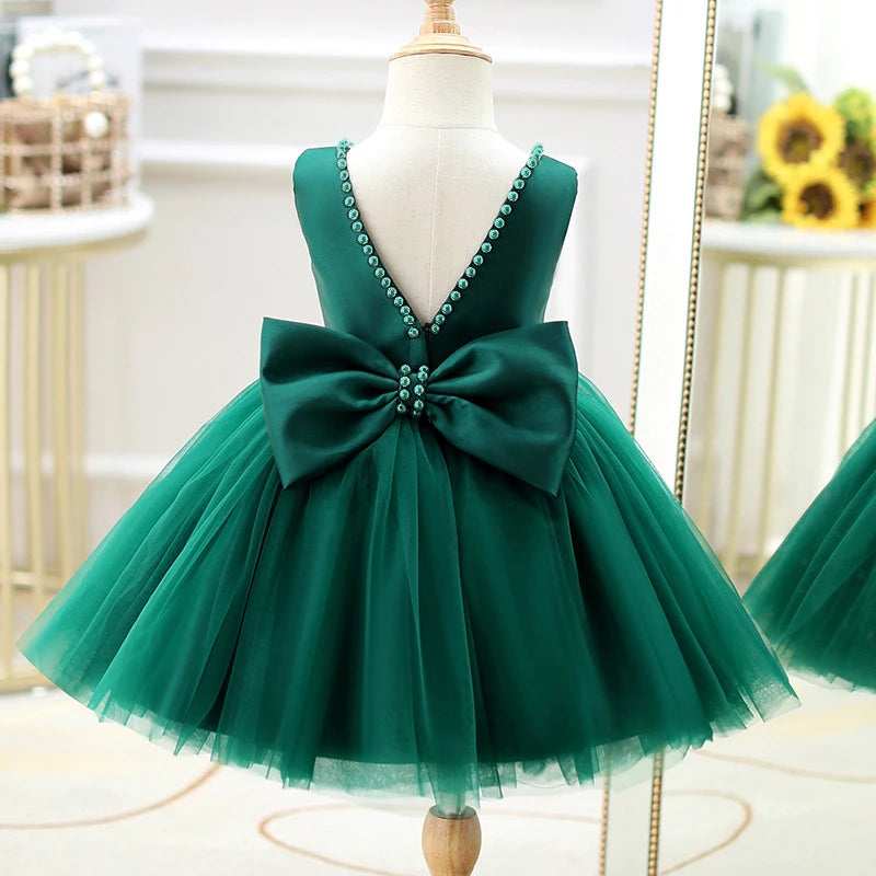 Vestido de bebé niña con lazo, vestido de bautismo para niña de 1 año, vestido de fiesta de cumpleaños, boda, vestido de abalorios, ocasión formal, tutú, vestido esponjoso