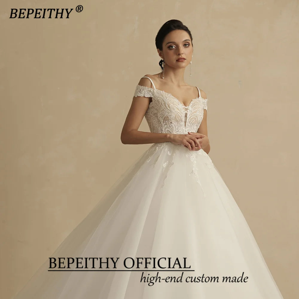 BEPEITHY Simple A Line Ivory Wedding Dresses 2022 For Women Off Shoulder Cheap Bridal Gown Bride Free Shipping Sleeveless