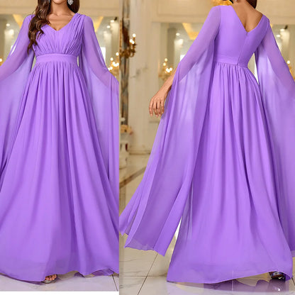 Robe de soirée de mariage élégante violette, col en V, robe de bal drapée à plusieurs niveaux, nouvelle robe de bal 2024, robe de soirée formelle pour femmes