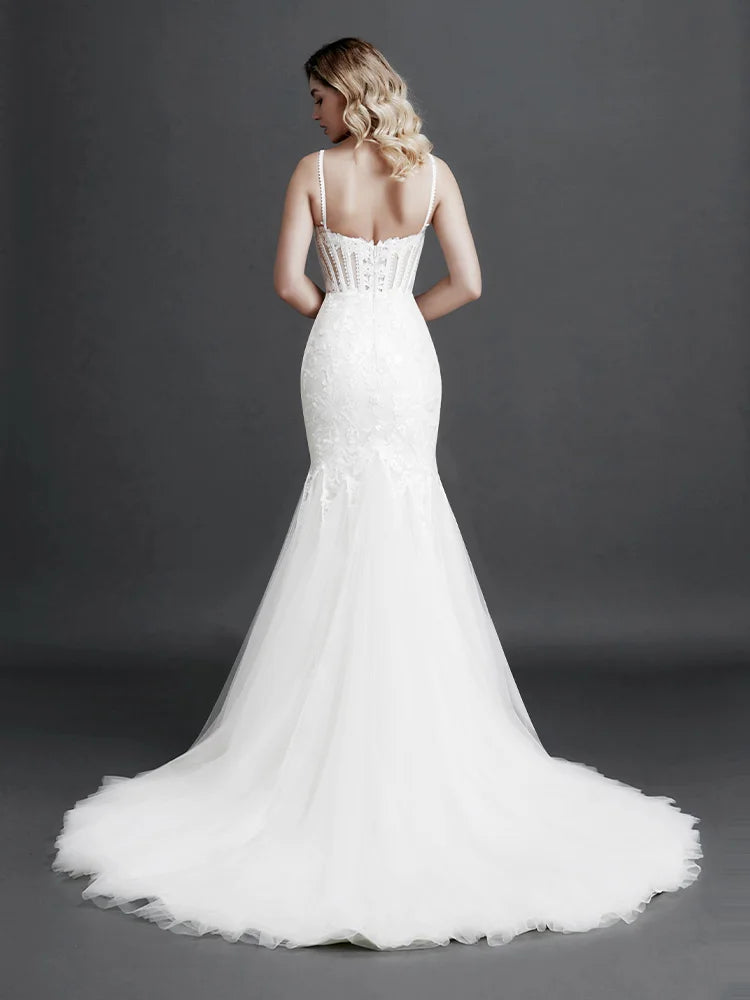 Robe de mariée sirène sans manches en V profond pour femme, coupe A-line, slim, sexy, en dentelle, robe de bal, robe de soirée, robe de soirée, maxi