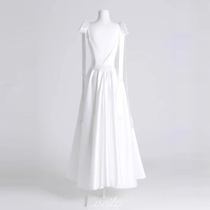 Vestido de novia de estilo coreano con tirantes, sencillo, elegante, escote cuadrado, crepé, corte en A, minimalista, para novia