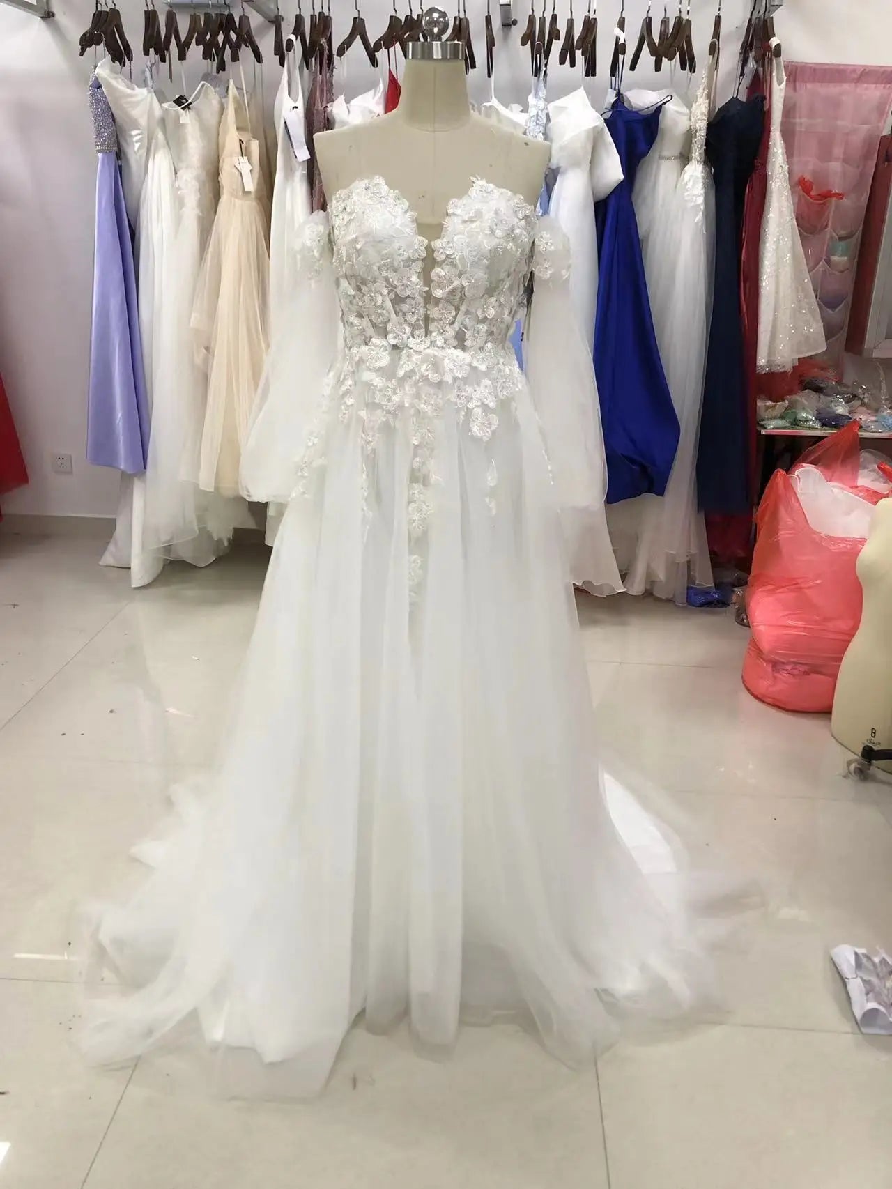 Vestido de novia bohemio BEPEITHY con hombros descubiertos, vestidos de novia de manga larga con encaje, vestido de novia sexy para playa 2023, vestido de novia