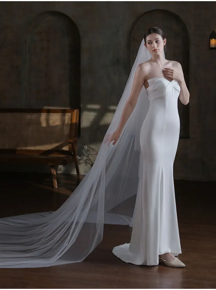 V872 Long voile de mariée blanc fait main pour robe de mariée Tulle deux couches cathédrale mariées à être voile avec peigne à cheveux